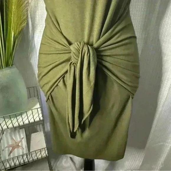 Theory Women’s P Small Knotted Tie Front Olive Green Above Knee T Shirt Dress - Picture 3 of 11